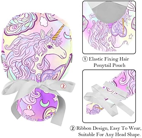 2 Парчиња Капаче За Буфант Со Копче Торбичка За Конска Опашка Прилагодливи Хируршки Капачиња, Шарена Шема На Еднорози
