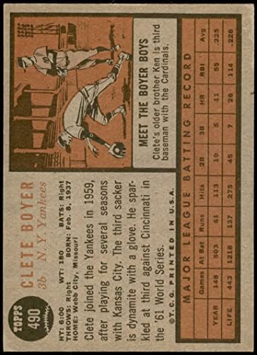 1962 Топс # 490 Клете Бојер Њујорк Јенки Дин Картички 5-ЕКС Јенки
