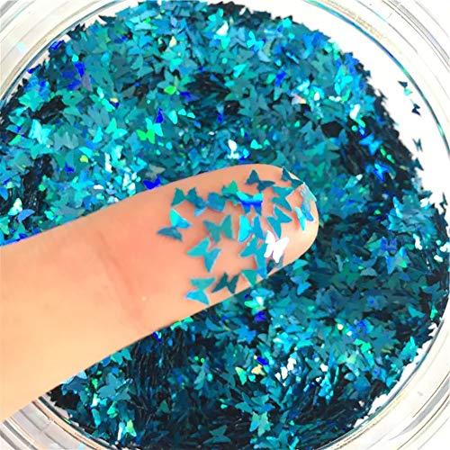 Пеперутка конфети сјајни ласерски секвенци за занаети за DIY, украс за уметност на нокти, декорација на забави - 10g, ласерско сино