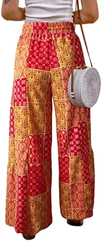 Хиригин Бохо Палацо панталони за жени етнички широки нозе еластични боемски панталони одмори од плажа панталони со јога танцувани панталони