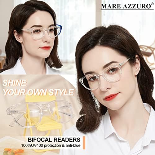 Маре Азуро Големо тркалезно бифокално читање очила Womenенски читатели на блокирање на сина светлина 1.0 1,25 1,5 1,75 2.0 2.25 2.5 2.75