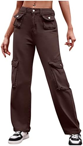 Farmенски џеб од џеб од картот со 6 џебни модни модни средни половини панталони класични цврсти лабави случајни фармерки