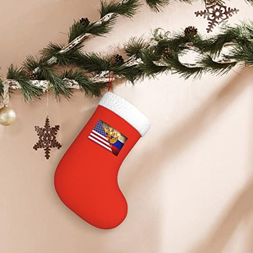 Американско знаме и руски орел ретро амблем Божиќни чорапи, подароци за одмор на Божиќни празници за украси за семејни празници 18-инчни