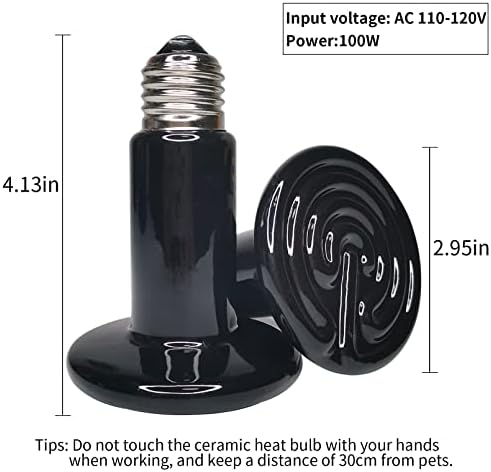 Fhiny 2 пакет керамичка топлинска ламба, 100W влекачи инфрацрвени керамички топлински сијалици црна без светло топлина емитер