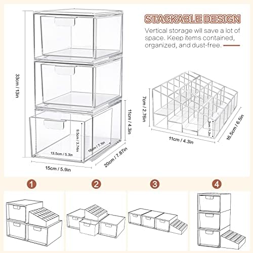 УЛЕНДИС 4 ПАРЧИЊА Наредени Фиоки За Складирање На Организаторот За Шминка, Козметички Витрини Со Држач за Кармини од 24 Мрежи,