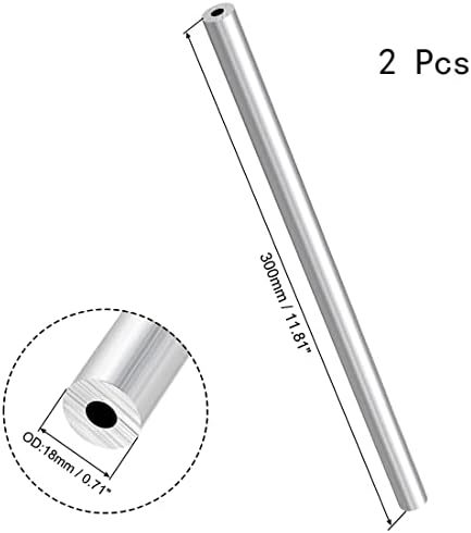 6063 Алуминиумска Тркалезна Цевка, 300мм Должина 18мм Од 7мм Внатрешна Диа Беспрекорна Алуминиумска Права Цевка 2 Парчиња, Сребро