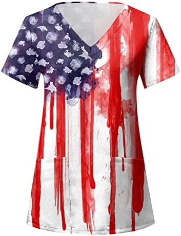 4 јули блуза За Жени Знаме На Сад Летен Краток Ракав В Маица За Вратот со 2 Џебови Блузи Празнична Секојдневна Работна Облека