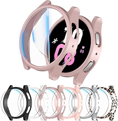 [6+8pack] Компатибилен за Galaxy Watch 4 44mm Case Protector Case, 6 пакувања водоотпорни тврди компјутерски капаци на рамки со 8 комплети со 8 комплети високо-реагирани анти-магла TPU филм