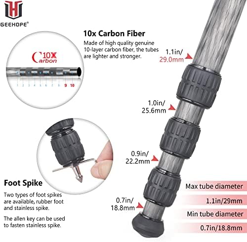 Geehope L220C+QP-36 Јаглеродни Влакна Статив 1.1 /29.0 mm Цевка Професионален Компактен Патнички Статив За Dslr Камера Видео Камера Оптоварување 44lb/20kg со 36mm Низок Центар Гравитац?