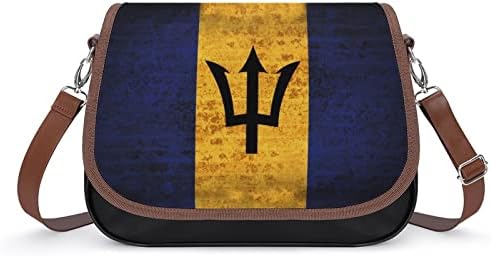 Гроздобер Барбадос знаме кожа со средно рамо за чанти од модни обични торби со вкрстени крстови со каиш