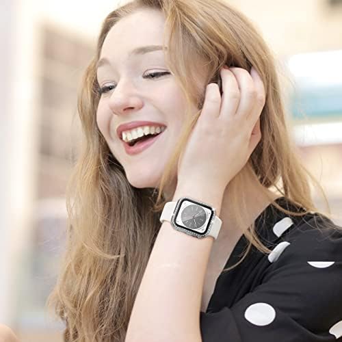 LEIXIUER 3 Пакет Блинг Случаи за Apple Watch 41mm, Хард КОМПЈУТЕР Кристално Дијамант Заштитен Браник Со Вграден Калено Стакло Заштитник