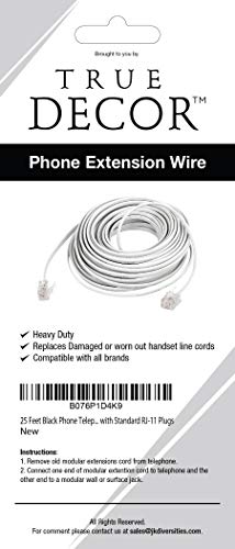 Вистински декор 25 стапки Црн телефон Телефонски продолжен кабел кабел жица со стандардни приклучоци RJ-11