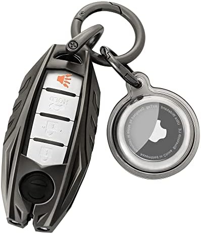 За капакот на Nissan Key FOB, метална обвивка за клучеви за автомобили со тастатура за тастатура со Airtag компатибилен со Nissan Altima Armada Rogue Maxima Murano Sentra Infiniti Smart Remote Keeptor