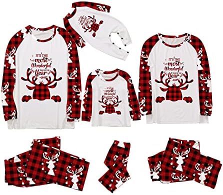 Семејни пижами што одговараат на семејството за 2022 година, Божиќ, Божиќ со долг ракав Божиќ ирваси од снегулка, врвни карирани панталони, слатки празници