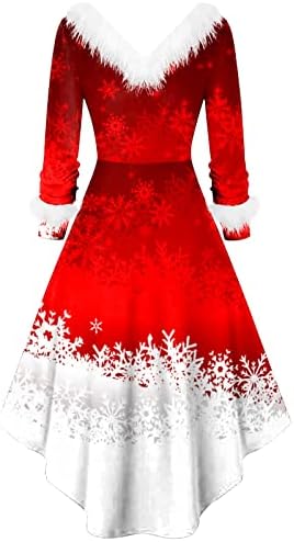 Женски Божиќни чај класични фустани со екипаж на екипажот со долги ракави, врзани странични винтиџ замав коктел забава фустан