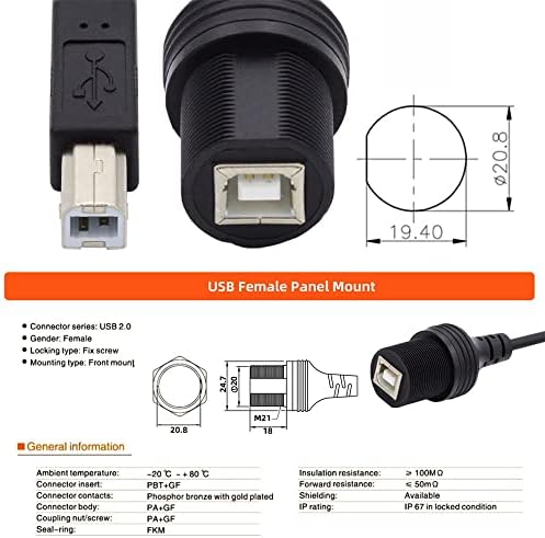 NFHK 1m Водоотпорен Отпорен на прашина 480Mbps USB2. 0 Стандарден Тип Б Машки До Женски Продолжување Податоци Моќ Кабелски Автомобил