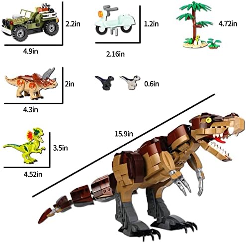 B&засилувач;LHCX Камп Креда Играчки, 988+парчиња Диносаурусите Сцена Градежни Блокови индоминус рекс Се Флексибилни Екстремитети И Отворена Устаи