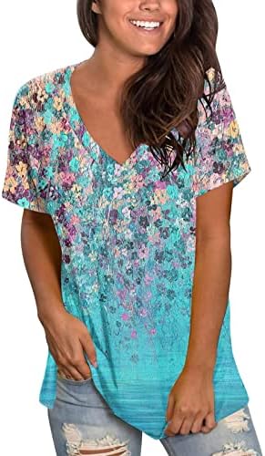 Женски длабоки v кошули со вратот блузи маички кратки ракави цветни графички есен летни кошули 2023 облека трендовски