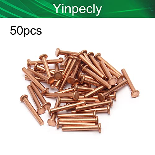 Yinpecly 50pcs тркалезна рамна глава заниткува 1,18 x 0,16 бакарни цврсти занитки метални столбни споеви месинг тон на месинг