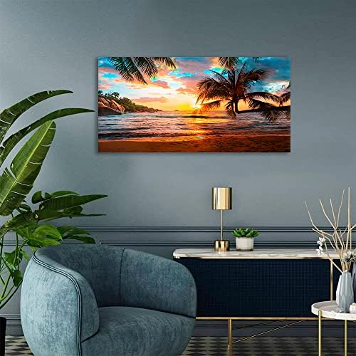 Плажа слики wallидна уметност плажа тема бања декор платно wallид декор, голем морски плоча плажа зајдисонце сликарство тропско палми