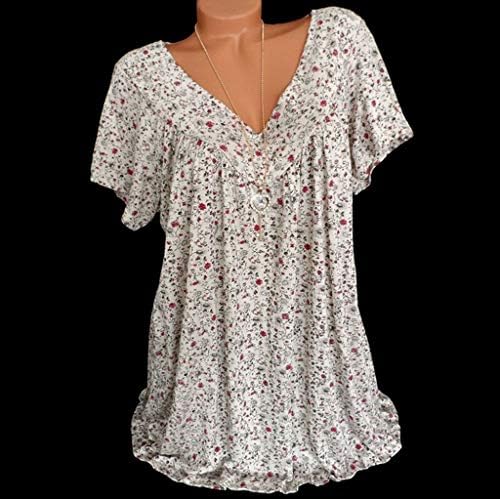 Mrgiinri женски врвови 2023 година копче надолу лето модна цветна блуза облечена лежерна кратка ракав лабава вклопувачки кошули со џебови