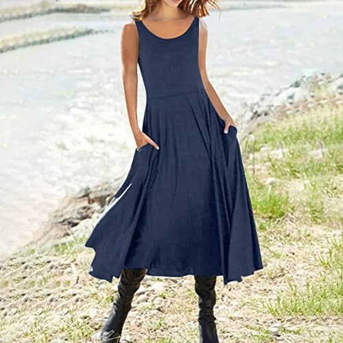 Фустани за допок за жени 2023 пролетно екипаж со кратки/долги ракави печатење што тече фустан со должина на коленото со џебови со џебови