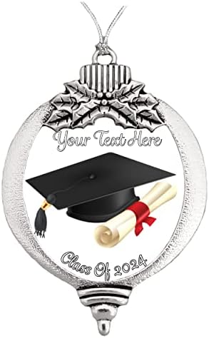 Класа од 2024 година Сребрен Божиќен украс за божиќни дипломирани дипломирани снежни снегулки, сијалица за снегулка Персонализирана