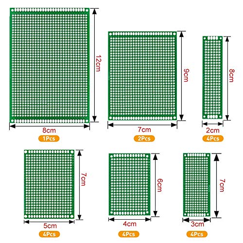 Комплет за табли за PCB Wayintop, двострани прототипни табли 6 големини 40 пински 2,54 mm машки/женски заглавие конектор 2/3pin завртки за завртки и отпорник од 10-1м Ом 5мм LED диод?