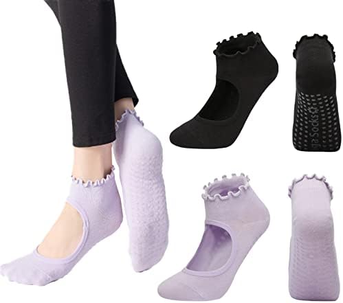 Anidl 2 пара лажни јога чорапи не се лизгаат со зафаќање јога пилатес балет бари чорапи за жени