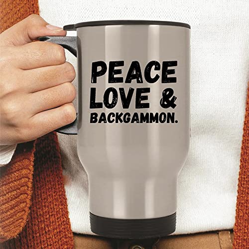 Peace Love Backgammon Dice Board Player Player 14oz Steinless Steel Travel Pright