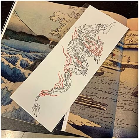 Owaho Привремени тетоважи водоотпорни налепници за тетоважа јапонски стил црно бел пламен змеј змеј уметност тетоважа флеш тетоважа женска женска женска женска жен?