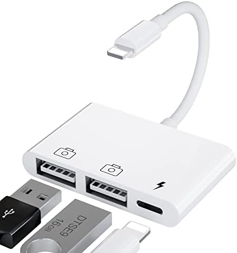 WIPA Двоен USB Адаптер За Камера, 3 во 1 Двоен USB Женски Otg Адаптер Со Кабелска Порта За Синхронизација На Податоци За Брзо Полнење,Компатибилен за i-Телефон, Читач На Карт