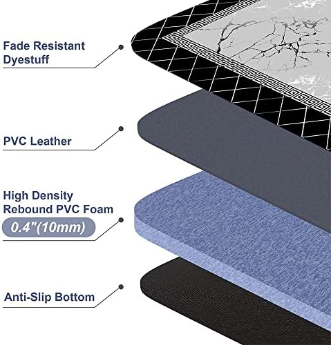 ЕМТЕЈ Црна Кујна Килим Мемориска Пена Кујнски Килим Апстрактен Модерен Тепих Грчка Рамка Геометриска И Мермерна Пвц Кујна Анти Замор Мат и килими