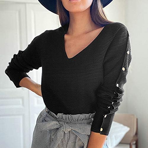Womenенски V врат пулвер џемпер со долги ракави плетени џемпер печатен џемпер палто блуза