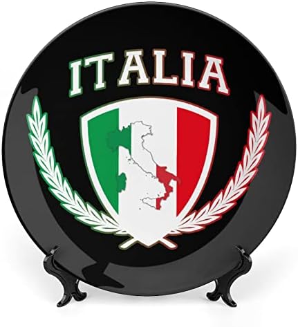 Симболи на знамето на Италија Персонализирана коска Кина Прилагодени керамички декоративни плочи Домашна тркалезна плоча со држач за приказ 10инх