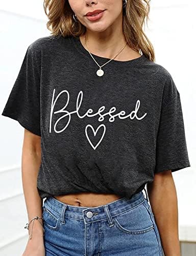 Блажена маица за жени Симпатична едноставна изреки за графички букви за срце, принт