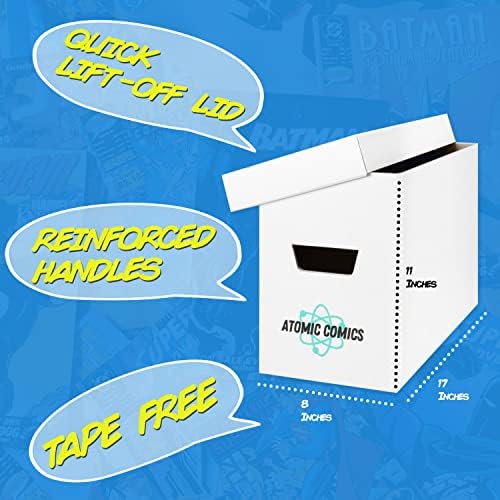 Кутии за складирање на стрипови со атомски стрипови - брановидни кутии за стрипови држат 150-175 стрипови - дополнителни кутии