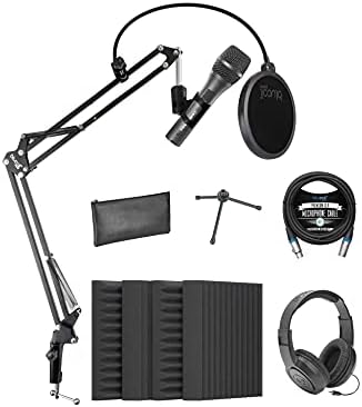 Аудио-Техника AT2005USB кардиоиден динамичен USB/XLR микрофон пакет со блукоил 4-пакет од 12 акустични клинови, 10 'XLR кабел, Boom Arm Plus Pop Filter, и Samson SR350 стерео-слушалки со над-уво