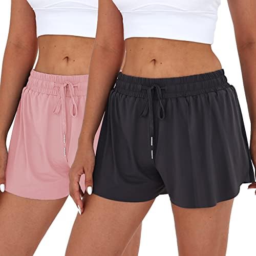 Juya 2 Pack 2 во 1 Flowy Running Shorts за жени со висока половината атлетска јога тренингот шорцеви тениски здолништа случајно лето