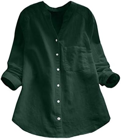 Копче за цветни кошула со големина на жени со големина на долги ракави со долги ракави, обични лабави врвови маица блуза