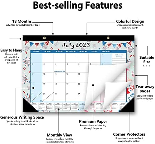 Календар на биро 2023-2024: 18 Месечен календар на бирото со аголни заштитници, академски биро од 17 x 11-1/2 инчи од 2023 година