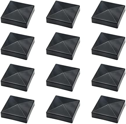 12 парчиња Qlvily 4x4 Пост капачиња, капачиња за ограда, ограда во стил на пирамида, изработена од црна траен полиетилен, заштити на