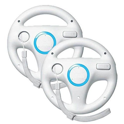 Beastron Bluetooth Марио Картинг Тркачки Тркала Компатибилен Со Nintendo Wii, 2 Поставува Бела Боја Пакет
