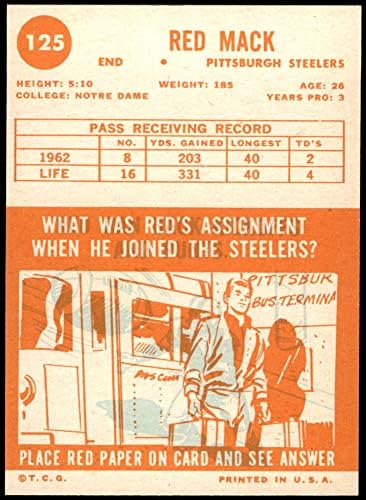 1963 Топпс 125 Red Mack Pittsburgh Steelers EX/MT+ Steelers Notre Dame