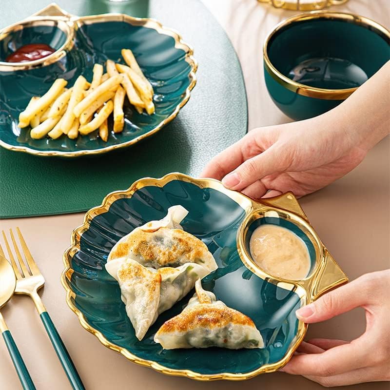 Зелена златна златна златна раб, керамички чинија за чинија за чинија за појадок за појадок со кнедла за кнедла за храна, салата од салата од
