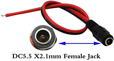 ZdycgTime 25cm DC Power Pigtail Cable, 12V 1-3A DC 5,5 mm x 2,1 mm Femaleенски конектори AWG за системски систем за безбедност на камера
