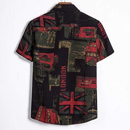 HDDK Mens Casual Cute Down Down кошули Краток ракав летен британски стил печати ретро етнички случајни врвови на плажа на Хавајски