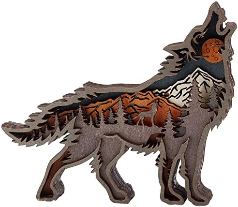 Creatcabin 3D врежан дрвен волк животински статуа шуплива повеќеслојна силуета декор шума планински приказ реквизити уметнички дела скулптура