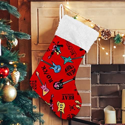 Божиќни чорапи рок музика гитара хеви метал бел плишани манжетни мерцеризирани кадифени семејни празници персонализирани големи декорации