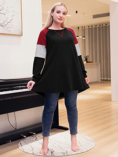 Larace плус големина на врвови жени пуловер, џемпер во боја, блок со долги ракави Туника, шарена кошула од Раглан